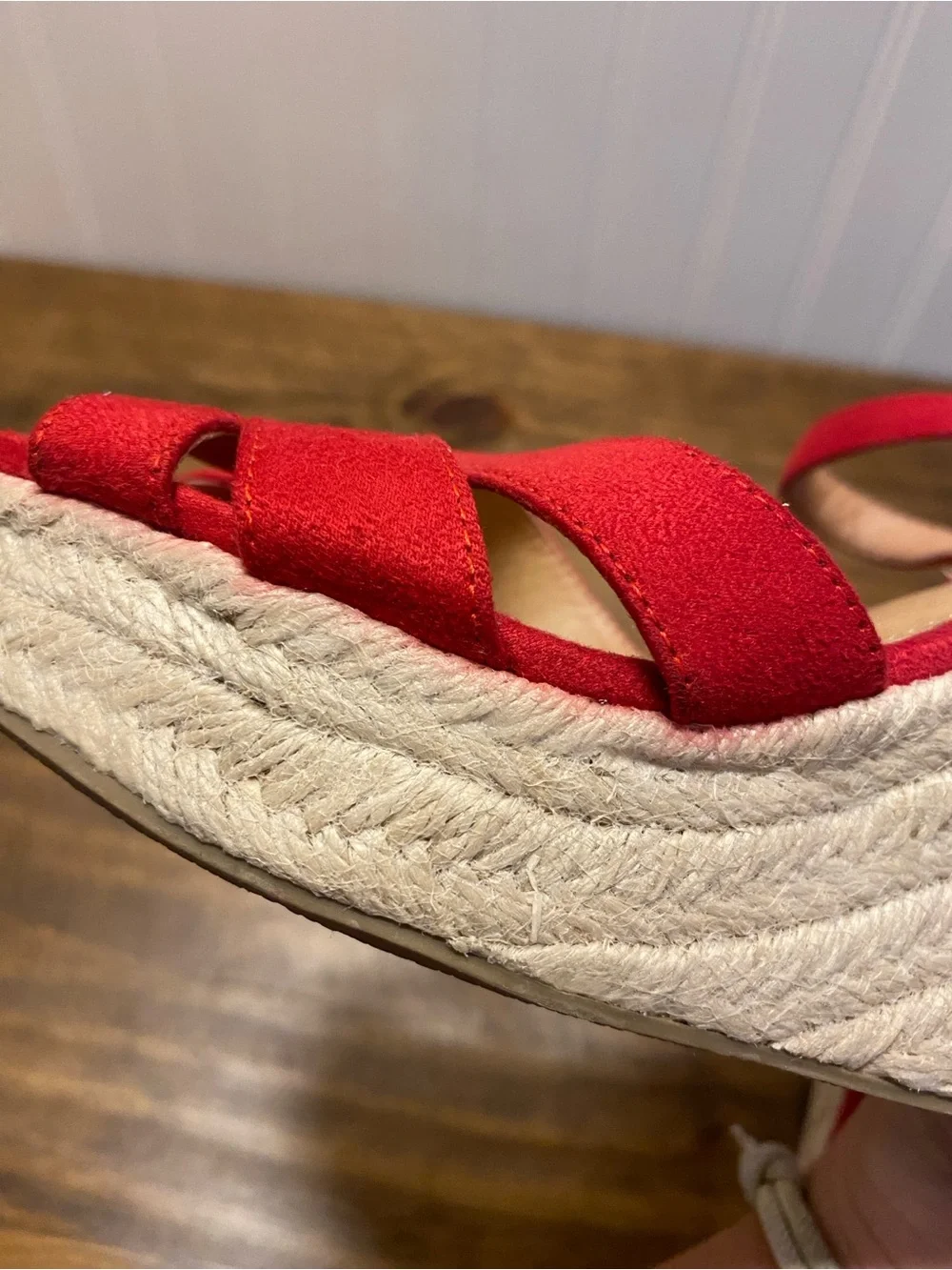 American Eagle - Red Suede Ankle-Strap Wedge Shoes - women’s size: 8 - Picture 9 of 16